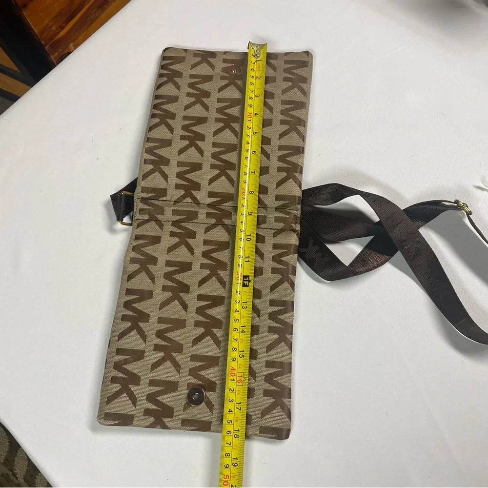 Michael Kors Brown MK Monogram Flat Crossbody Messenger Bag